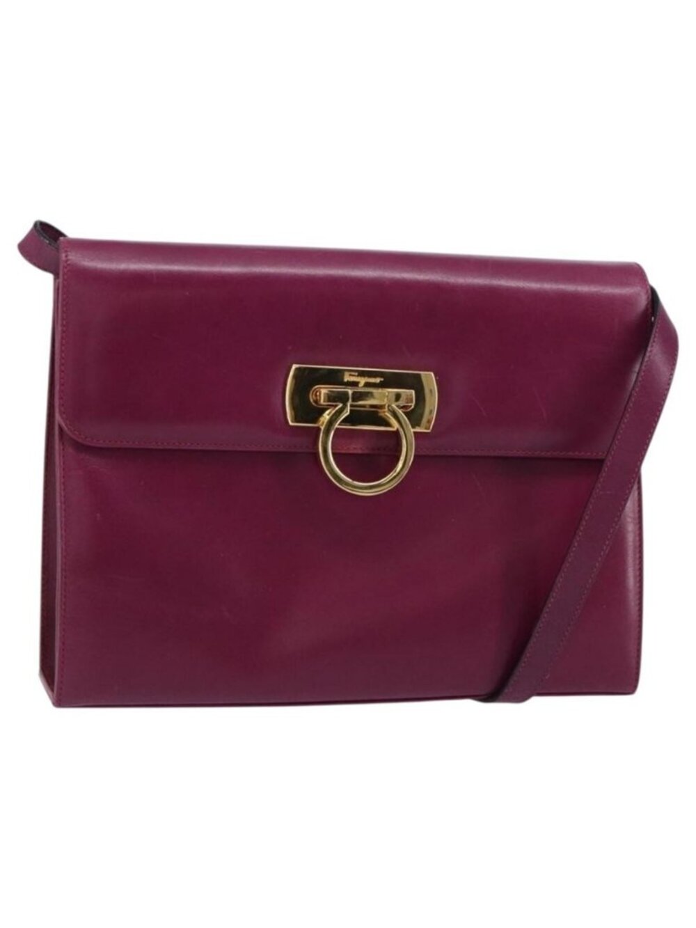 Authentic Salvatore Ferragamo Gancini Shoulder Bag Leather Purple Gold